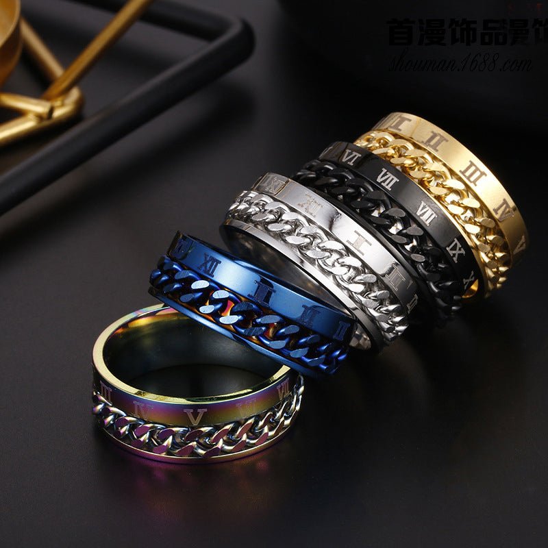 Roman Letter Rotatable Chain Rings Men Digital Titanium Steel RingFor Couple High Quality Multifunctional Bottle Opener Ring Spinner Jewelry Punk Gifts - Prime Street