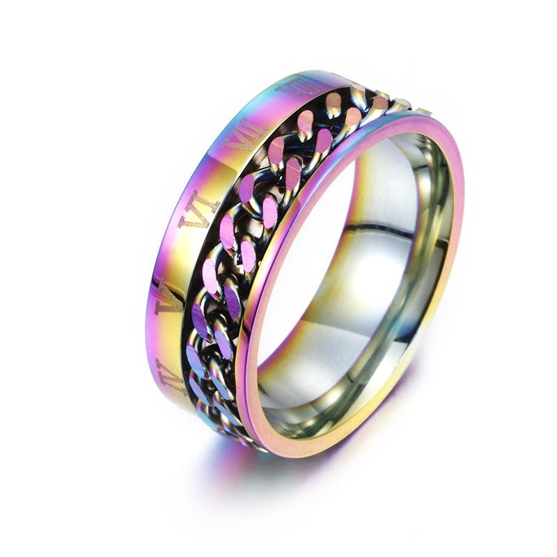 Roman Letter Rotatable Chain Rings Men Digital Titanium Steel RingFor Couple High Quality Multifunctional Bottle Opener Ring Spinner Jewelry Punk Gifts - Prime Street