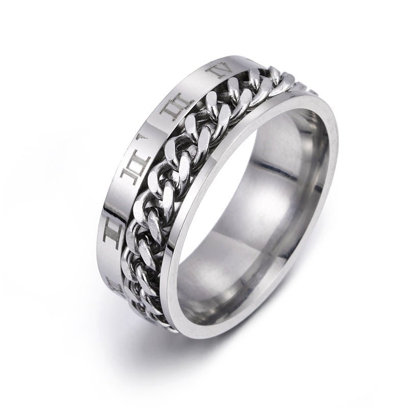 Roman Letter Rotatable Chain Rings Men Digital Titanium Steel RingFor Couple High Quality Multifunctional Bottle Opener Ring Spinner Jewelry Punk Gifts - Prime Street