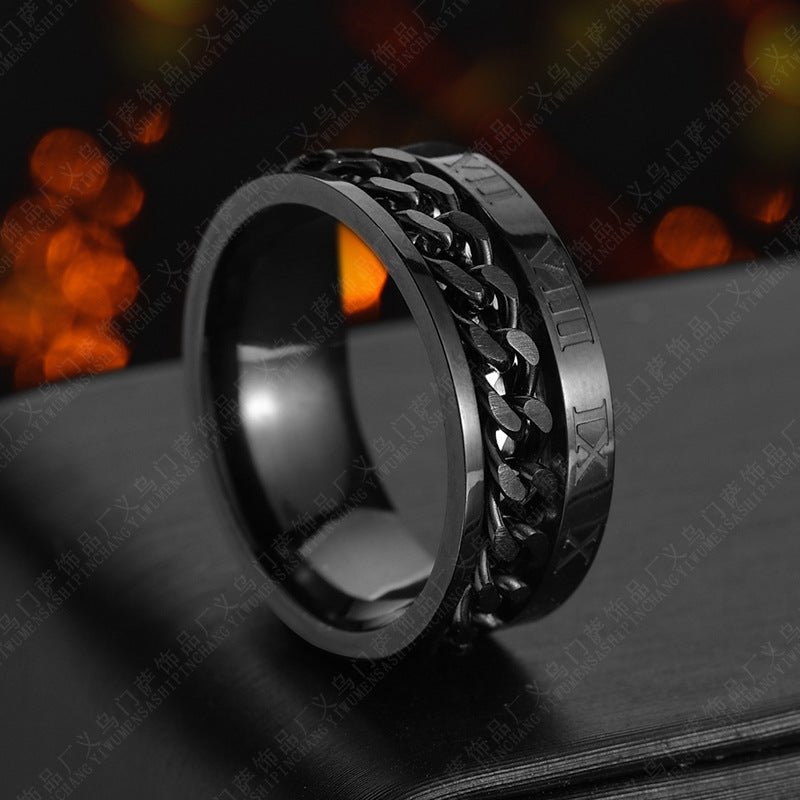 Roman Letter Rotatable Chain Rings Men Digital Titanium Steel RingFor Couple High Quality Multifunctional Bottle Opener Ring Spinner Jewelry Punk Gifts - Prime Street