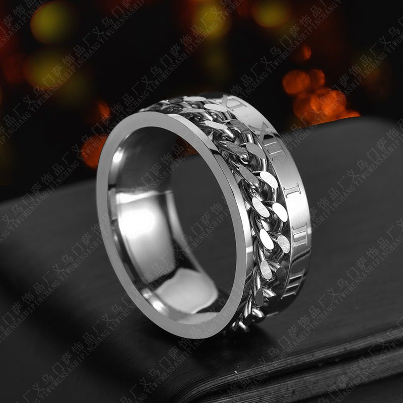 Roman Letter Rotatable Chain Rings Men Digital Titanium Steel RingFor Couple High Quality Multifunctional Bottle Opener Ring Spinner Jewelry Punk Gifts - Prime Street