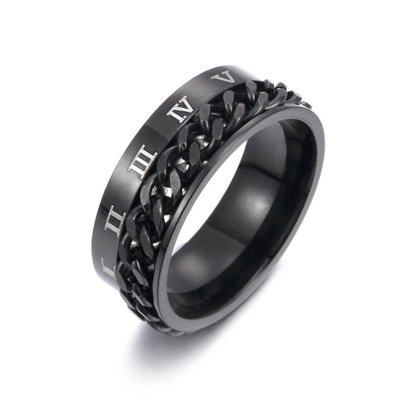 Roman Letter Rotatable Chain Rings Men Digital Titanium Steel RingFor Couple High Quality Multifunctional Bottle Opener Ring Spinner Jewelry Punk Gifts - Prime Street