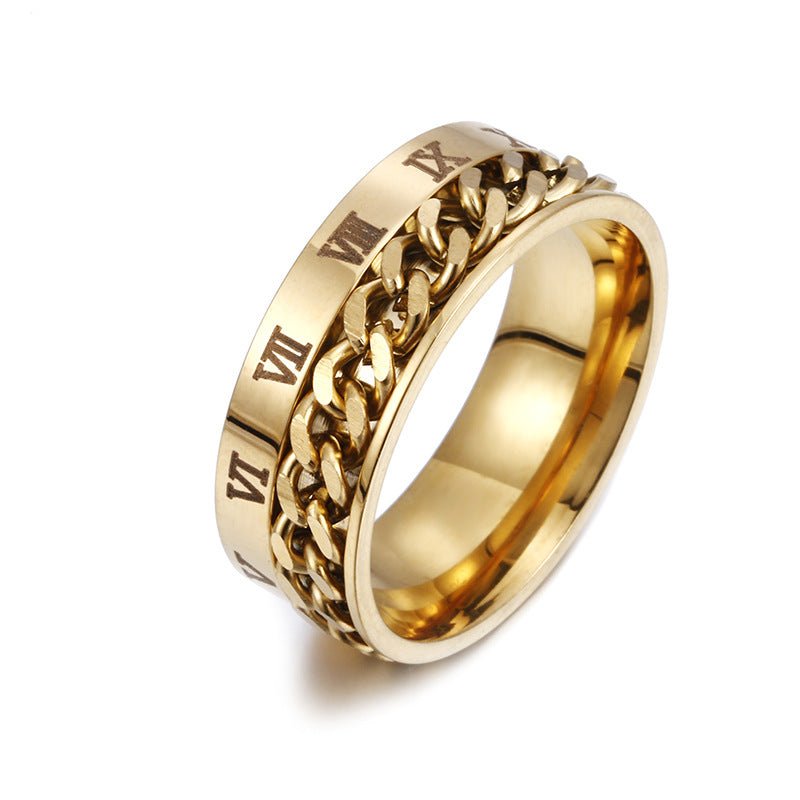 Roman Letter Rotatable Chain Rings Men Digital Titanium Steel RingFor Couple High Quality Multifunctional Bottle Opener Ring Spinner Jewelry Punk Gifts - Prime Street