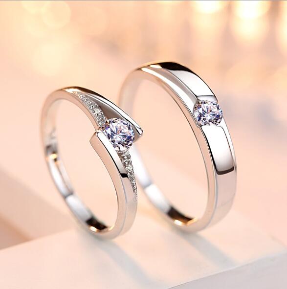 Simulation Diamond Ring Couple Rings A Pair of Live 925 Silver Men and Women Marriage Rings Lettering Rings Diamond Rings - Prime Street