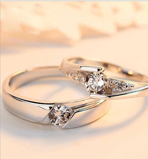 Simulation Diamond Ring Couple Rings A Pair of Live 925 Silver Men and Women Marriage Rings Lettering Rings Diamond Rings - Prime Street