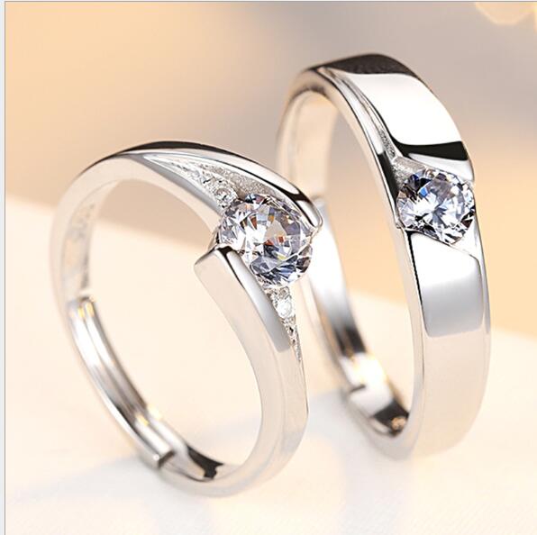 Simulation Diamond Ring Couple Rings A Pair of Live 925 Silver Men and Women Marriage Rings Lettering Rings Diamond Rings - Prime Street