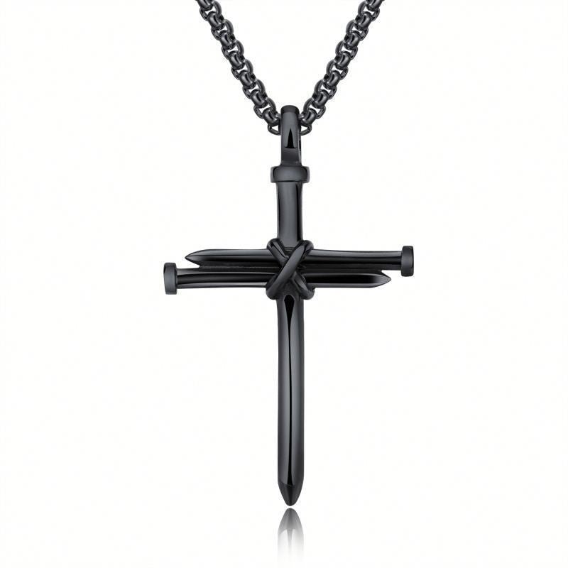 Steel Gold Black Color Fashion Mens Iron Nail Cross Pendant Necklace Stainless Steel 3mm Round Box Chain Jewelry Gift For Men - Prime Street