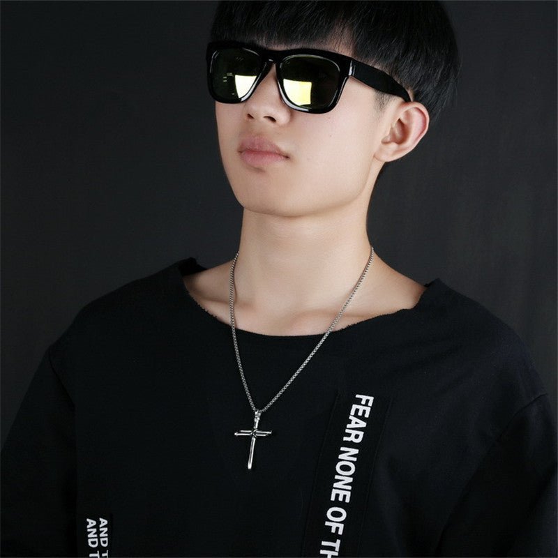 Steel Gold Black Color Fashion Mens Iron Nail Cross Pendant Necklace Stainless Steel 3mm Round Box Chain Jewelry Gift For Men - Prime Street