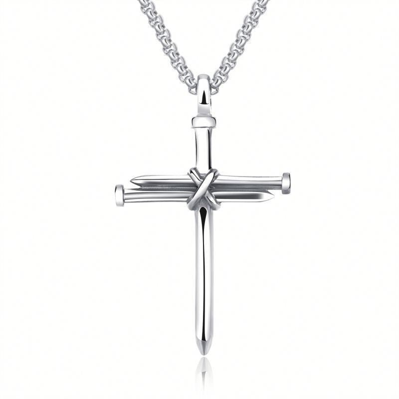 Steel Gold Black Color Fashion Mens Iron Nail Cross Pendant Necklace Stainless Steel 3mm Round Box Chain Jewelry Gift For Men - Prime Street