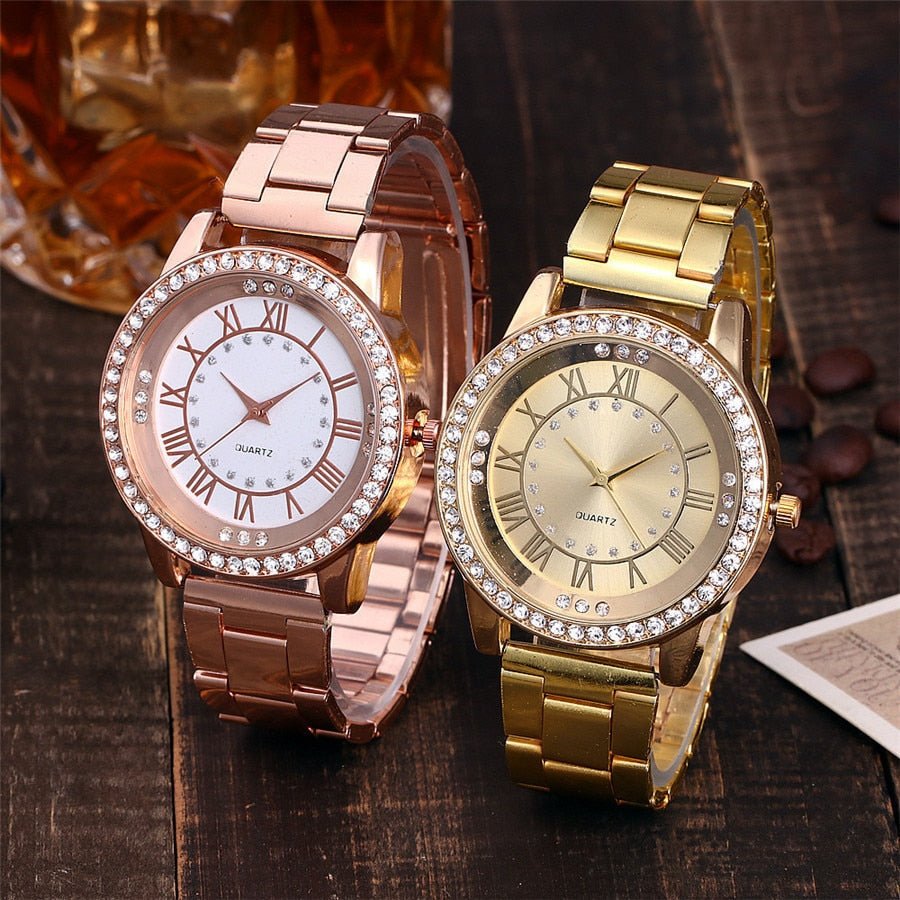 Vansvar Brand Rose Gold Watch Luxury Women Dress Rhinestone Quartz Watch Casual Women Stainless Steel Wristwatches Female Clock - Prime Street