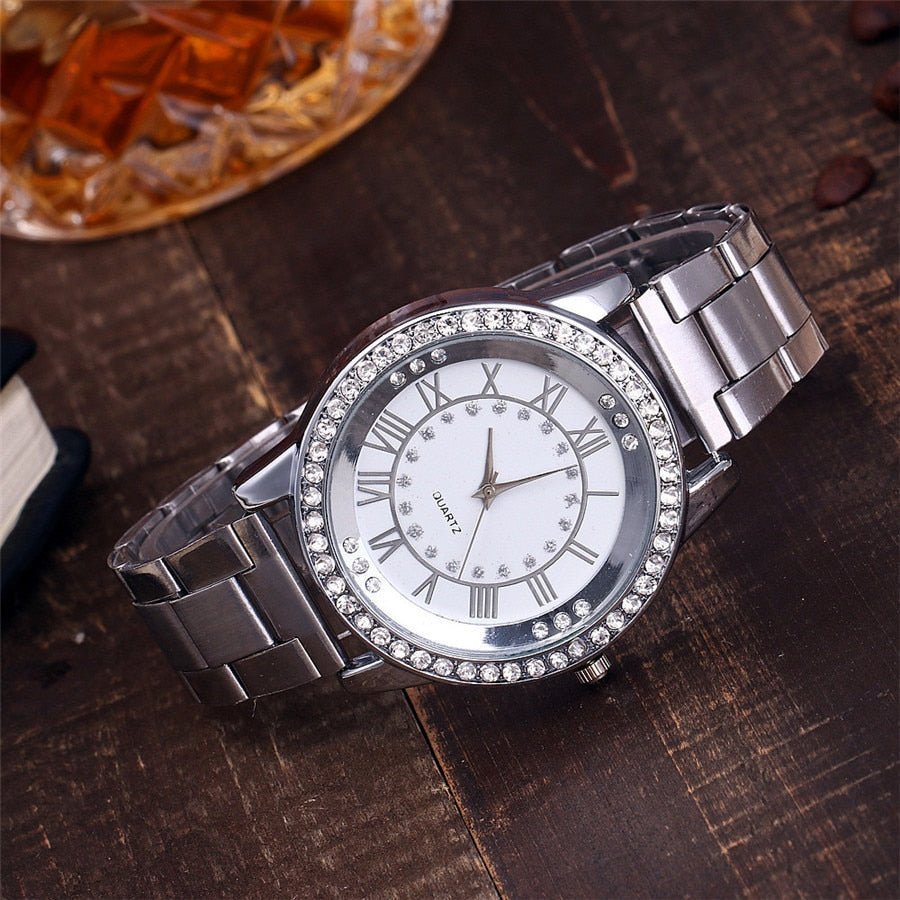 Vansvar Brand Rose Gold Watch Luxury Women Dress Rhinestone Quartz Watch Casual Women Stainless Steel Wristwatches Female Clock - Prime Street
