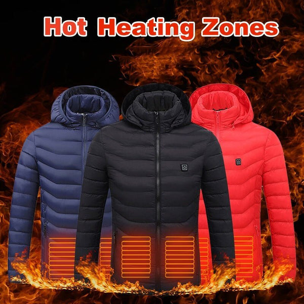 Winter Heated Jacket Cotton Coat with Removable Hood
