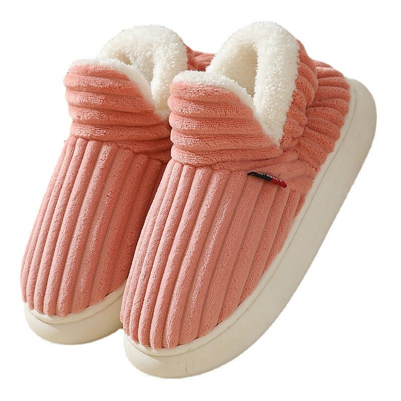 Winter Plush Home Shoes Fashion Solid Color Stripes Floor Bedroom Slippers Indoor Outdoor Garden Shoes For Women Men Couples - Prime Street