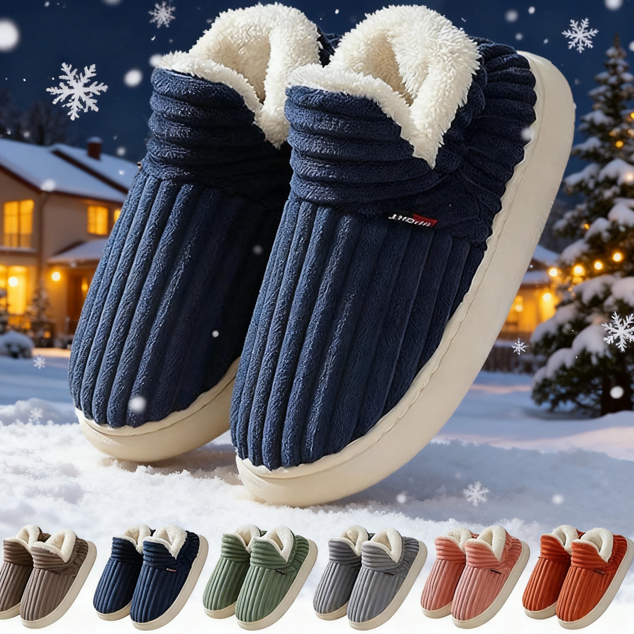 Winter Plush Home Shoes Fashion Solid Color Stripes Floor Bedroom Slippers Indoor Outdoor Garden Shoes For Women Men Couples - Prime Street