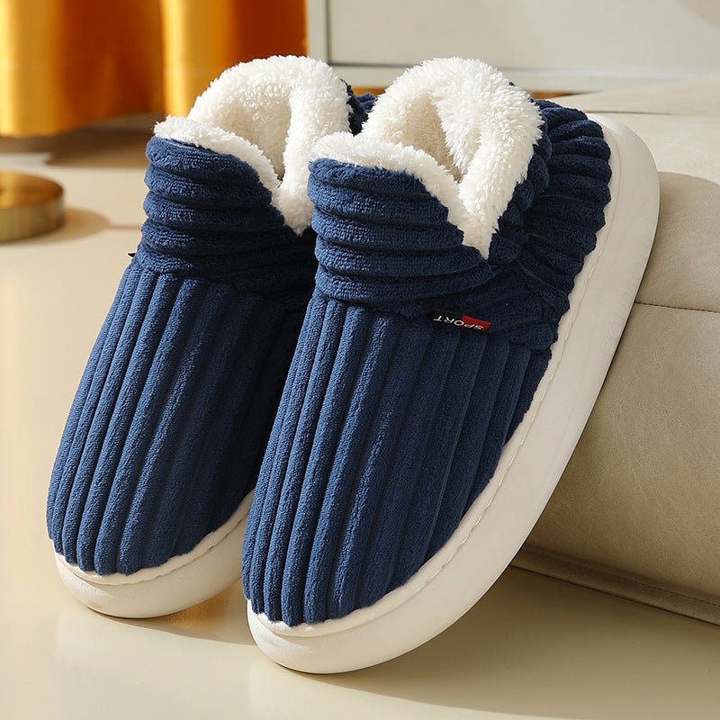 Winter Plush Home Shoes Fashion Solid Color Stripes Floor Bedroom Slippers Indoor Outdoor Garden Shoes For Women Men Couples - Prime Street