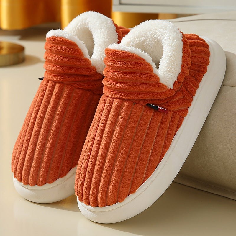 Winter Plush Home Shoes Fashion Solid Color Stripes Floor Bedroom Slippers Indoor Outdoor Garden Shoes For Women Men Couples - Prime Street