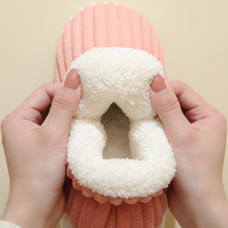 Winter Plush Home Shoes Fashion Solid Color Stripes Floor Bedroom Slippers Indoor Outdoor Garden Shoes For Women Men Couples - Prime Street