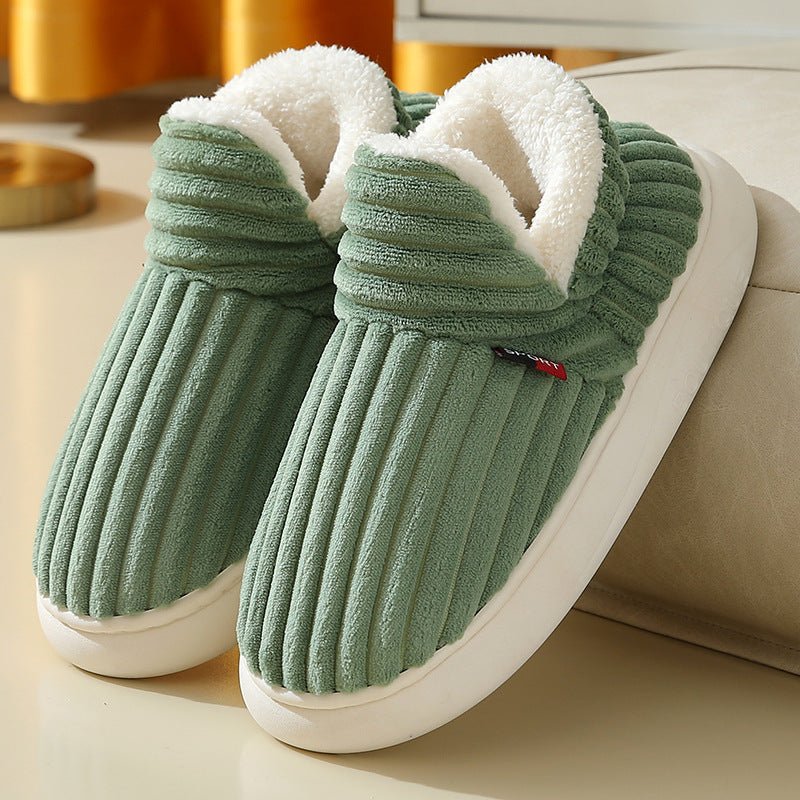 Winter Plush Home Shoes Fashion Solid Color Stripes Floor Bedroom Slippers Indoor Outdoor Garden Shoes For Women Men Couples - Prime Street